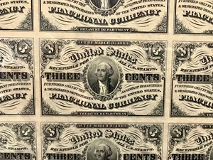 image for: Uncut Sheet: FR. 1226 Frac. Currency Head of Washington 3c PCGS Fair 58 (Light Background) ex: Boyd, Ford