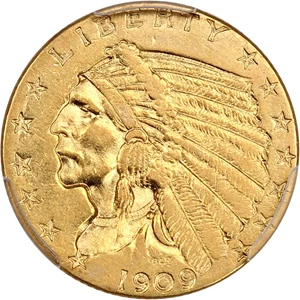 image for: 1909 $2 1/2 PCGS AU50
