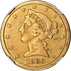 image for: 1880-CC $5 NGC VG Details (Cleaned)