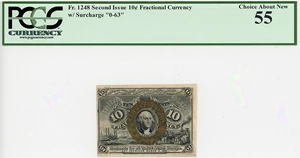 image for: FR. 1248 Frac. Currency Head of Washington. 10c PCGS About New 55 (w/ surcharge, "0-63")