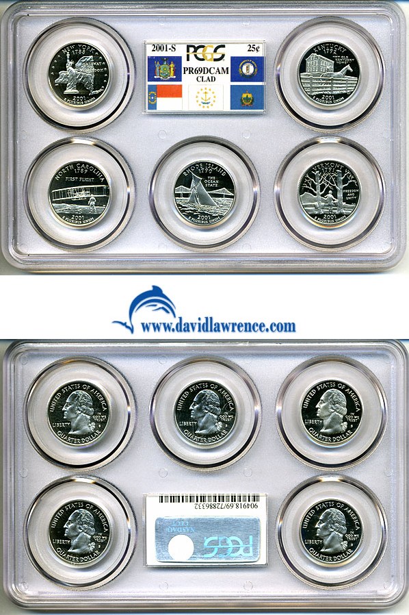 image for: 2001-S 25c State Quarters Proof Set - Clad (5 coins) PCGS Proof 69 DCameo