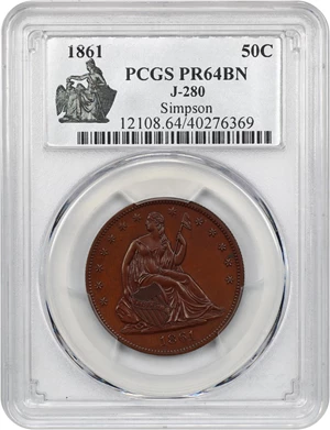 image for: Pattern: 1861 P50c PCGS Proof 64 BN (J-280) ex: Simpson