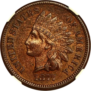 image for: 1877 1c NGC AU55 BN
