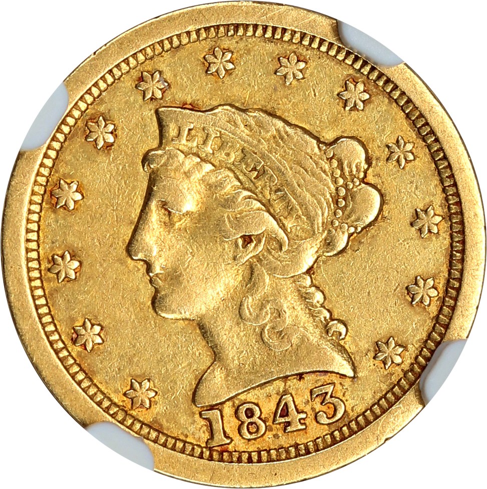 image for: 1843-O $2 1/2 NGC VF Details (Large Date, Cleaned)