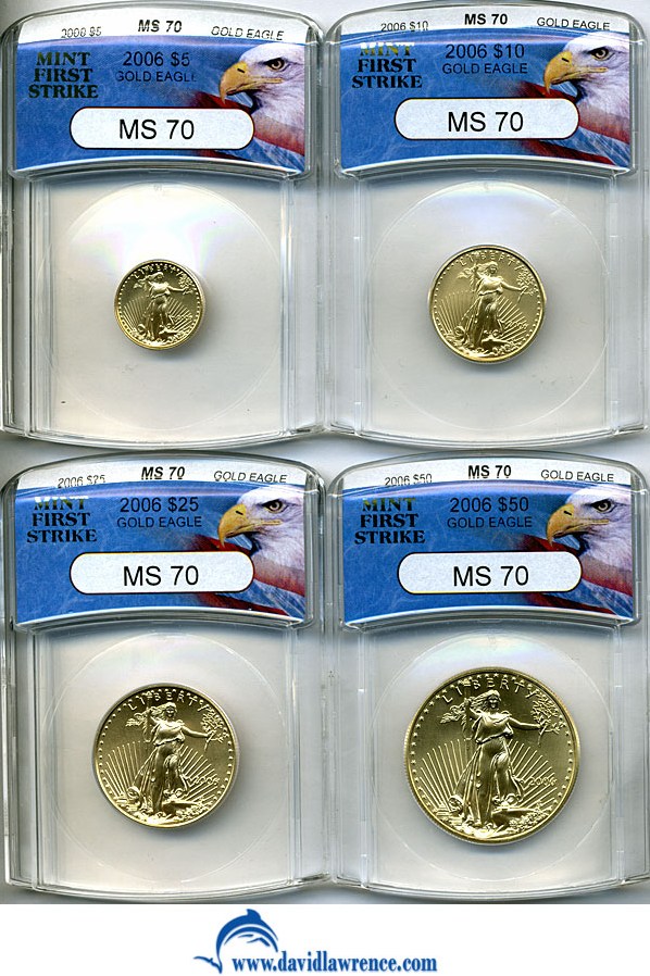 image for: 2006 Set Gold Eagle Set (4 coins: $5, $10, $25, $50) ANACS MS70 ex: Mint First Strike