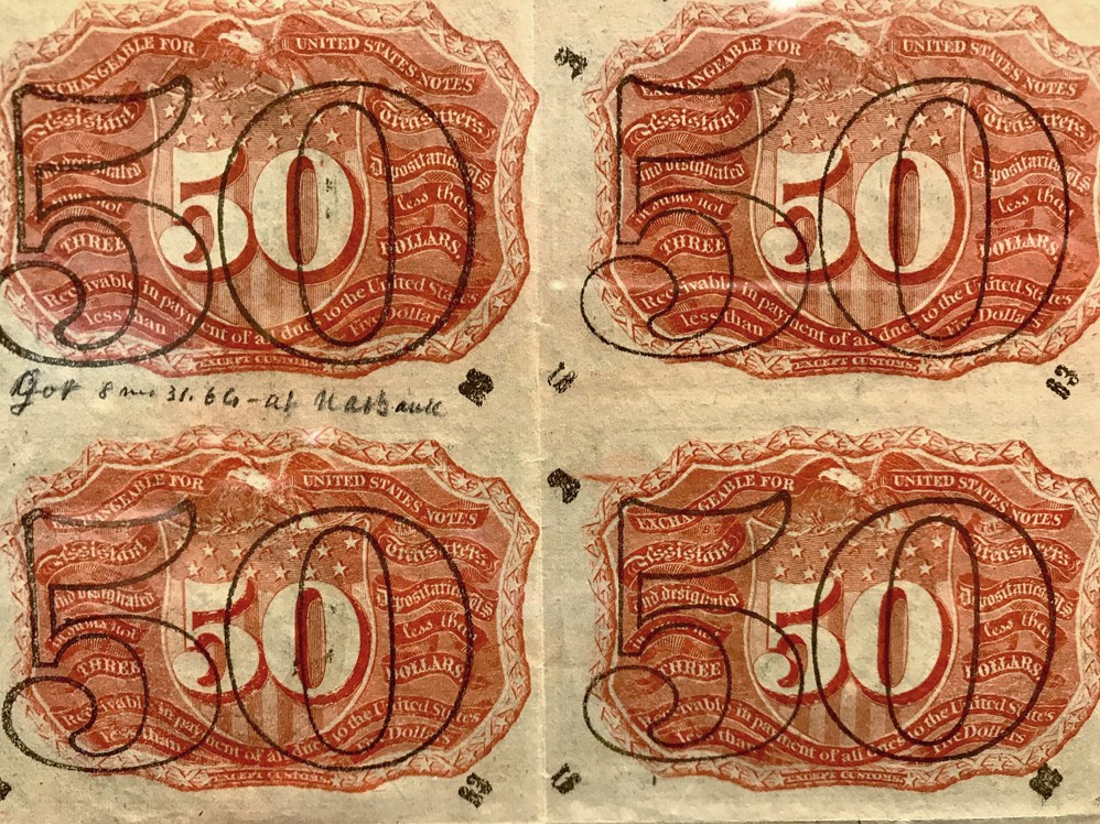 image for: Uncut Sheet: FR. 1317 Frac. Currency Head of Washington. 50c PCGS About New 55 (w/Surcharge, "1863" an "A") ex: Boyd, Ford