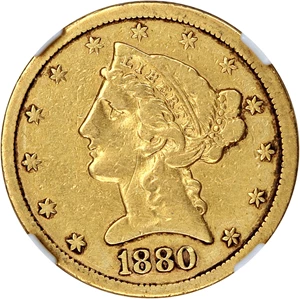 image for: 1880-CC $5 NGC VF Details (Improperly Cleaned)