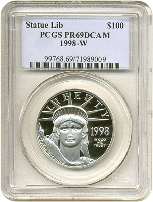 image for: 1998-W $100 Platinum Eagle PCGS Proof 69 DCameo
