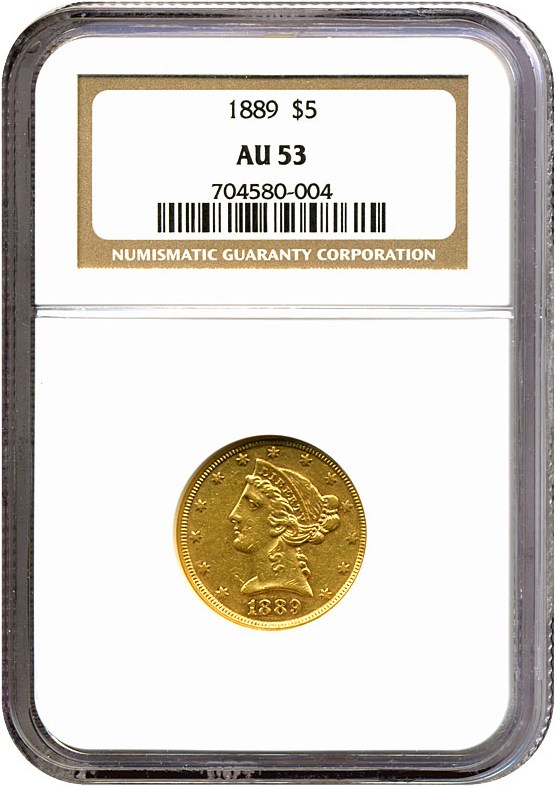 image for: 1889 $5  NGC AU53 