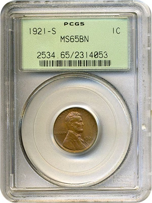 image for: 1921-S 1c PCGS MS65 BN