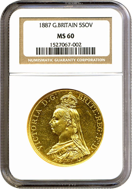 image for: Great Britain: 1887 5Sov NGC MS60   