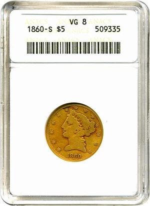image for: 1860-S $5 ANACS VG-8