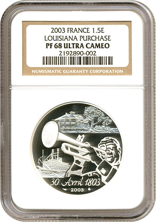 image for: France: 2003 1.5 Euros Lousiana Purchase NGC Proof 68 UCameo