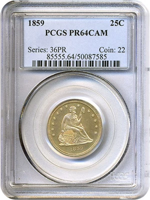image for: 1859 25c PCGS Proof 64 Cameo