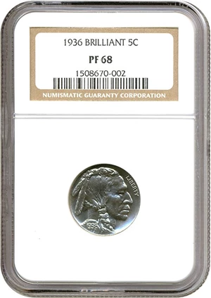 image for: 1936 5c Brilliant NGC Proof 68