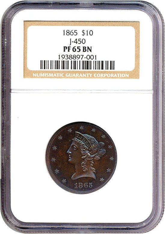 image for: Pattern: 1865 $10 (Judd-450) NGC Proof 65 BN