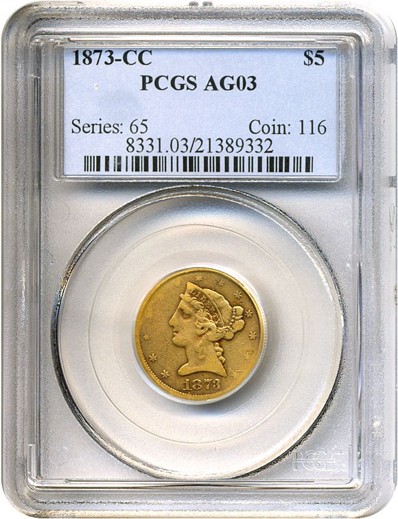 image for: 1873-CC $5  PCGS AG-3 