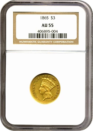 image for: 1865 $3 NGC AU55