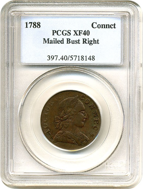 image for: 1788 Connecticut Mailed Bust Right PCGS XF40 BN