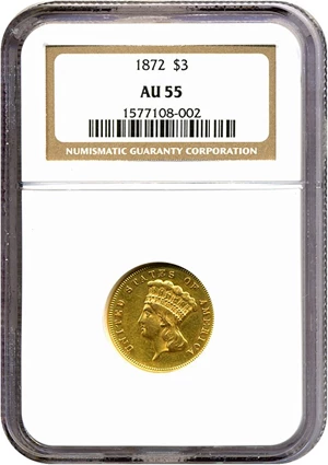 image for: 1872 $3 NGC AU55