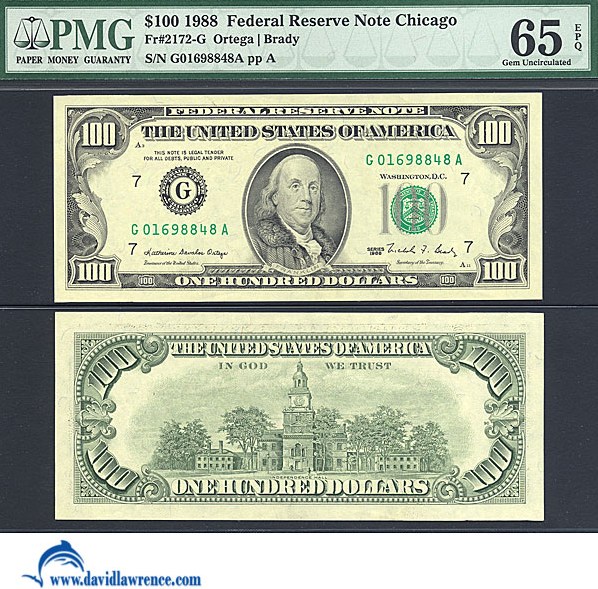 image for: Fr.2172G 1988 $100  PMG Gem CU65 EPQ [G01698848A]