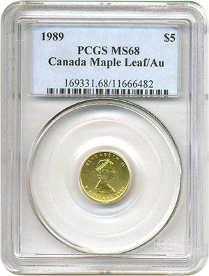 image for: Canada: 1989 $5 Maple Leaf/Au PCGS MS68