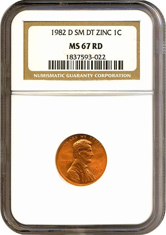 image for: 1982-D 1c Sm.Dt.Zinc NGC MS67 RD