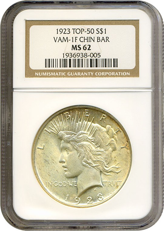 image for: Top 50 VAM: 1923 $1 VAM 1F  Chin Bar NGC MS62