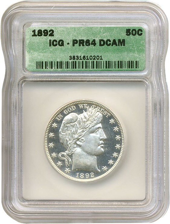 image for: 1892 50c  ICG Proof 64 DCameo