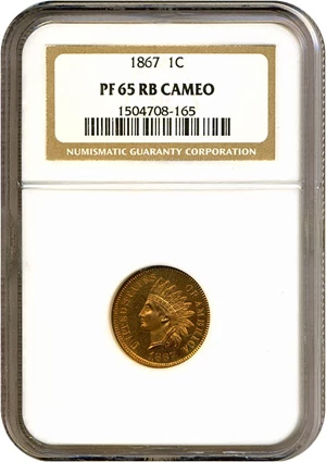 image for: 1867 1c NGC Proof 65 RB Cameo