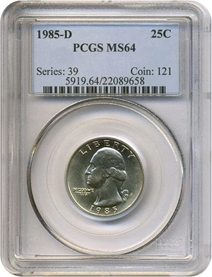 image for: 1985-D 25c PCGS MS64