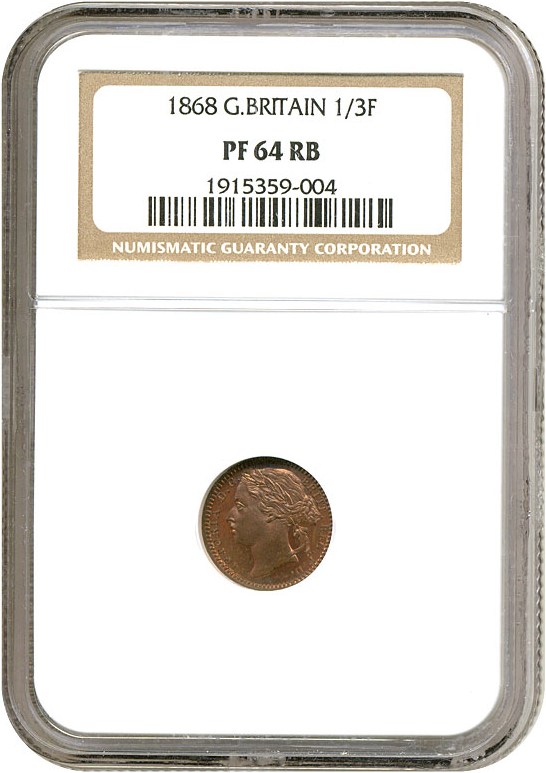 image for: Great Britain: 1868 1/3 Farthing  NGC Proof 64 RB