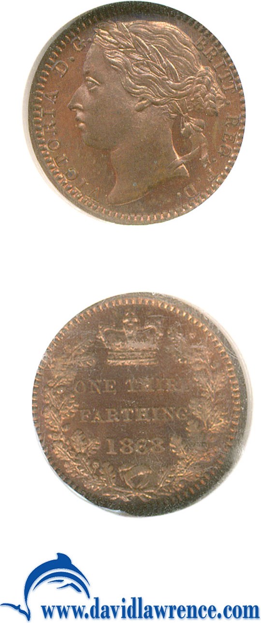 image for: Great Britain: 1868 1/3 Farthing  NGC Proof 64 RB