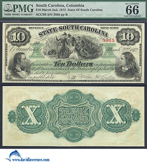 1872 $10  Revenue Bond Scrip (Fr. SCCR6)