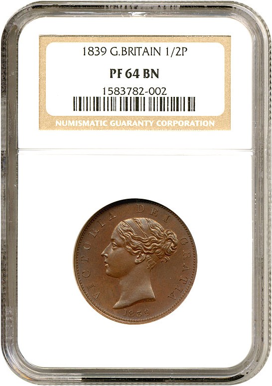 image for: Great Britain: 1839 1/2P NGC Proof 64 BN