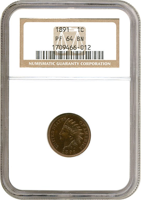 image for: 1891 1c  NGC Proof 64 BN