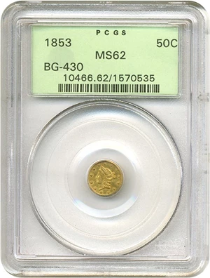image for: 1853 50c BG-430 PCGS MS62