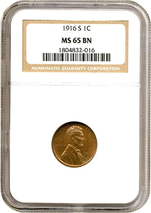 image for: 1916-S 1c NGC MS65 BN