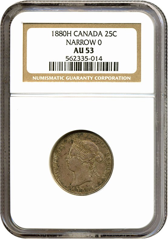image for: Canada: 1880-H 25C Narrow 0 NGC AU53 
