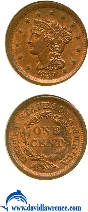 image for: 1857 1c Large Date NGC MS65 RB
