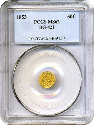 image for: Cal Gold: 1853 50c (BG-421) PCGS MS62