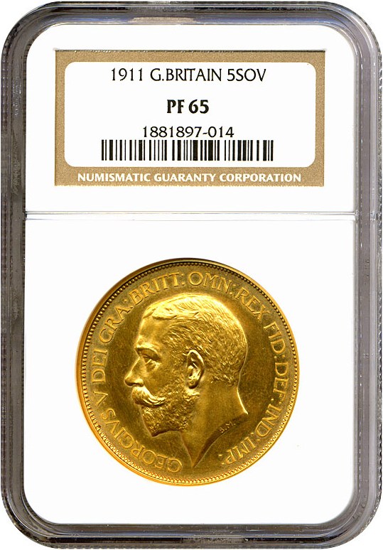 image for: Great Britain: 1911 5Sov  NGC Proof 65