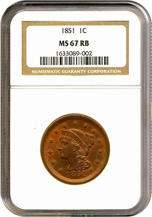 image for: 1851 1c NGC MS67 RB