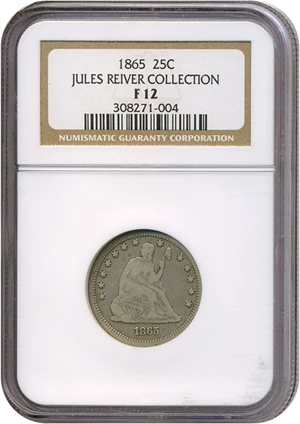 image for: 1865 25c NGC F12 ex: Jules Reiver Collection