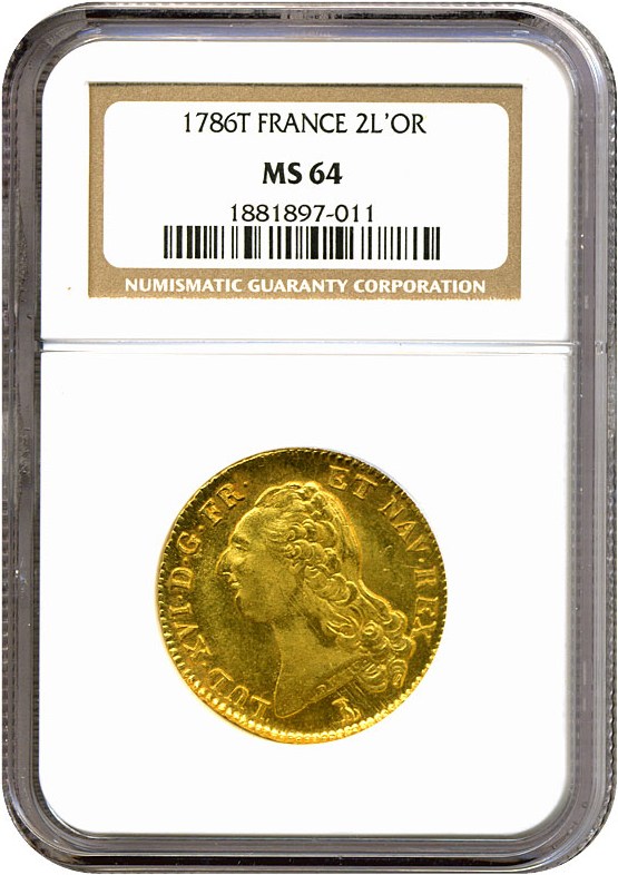 image for: France: 1786-T 2 Louis d'Or  NGC MS64 (KM-592.14)