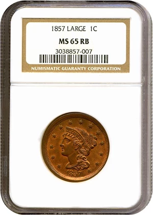 image for: 1857 1c Large Date NGC MS65 RB