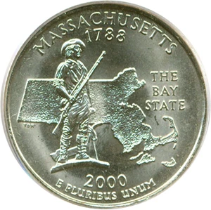 image for: 2000-P 25c Massachusetts PCGS MS67
