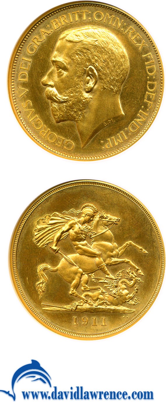 image for: Great Britain: 1911 5Sov  NGC Proof 65
