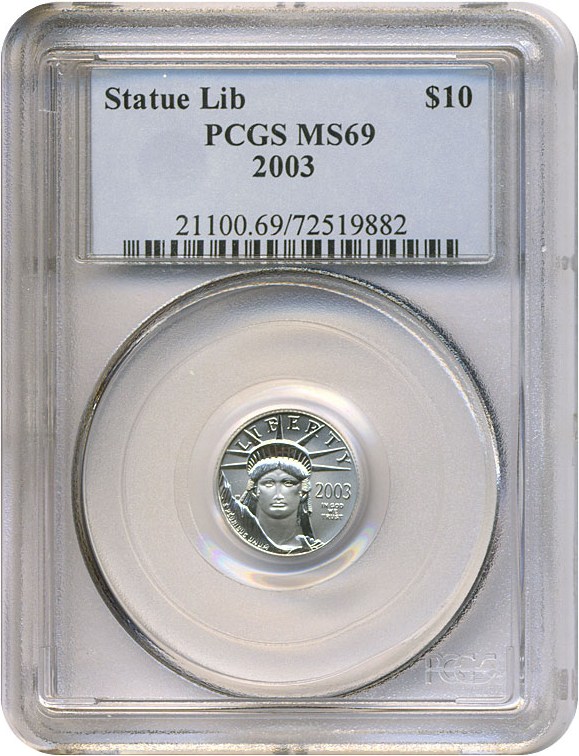 image for: 2003 $10 Platinum Eagle PCGS MS69