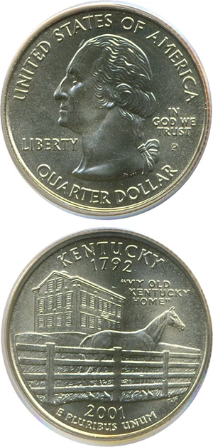 image for: 2001-P 25c Kentucky PCGS MS68